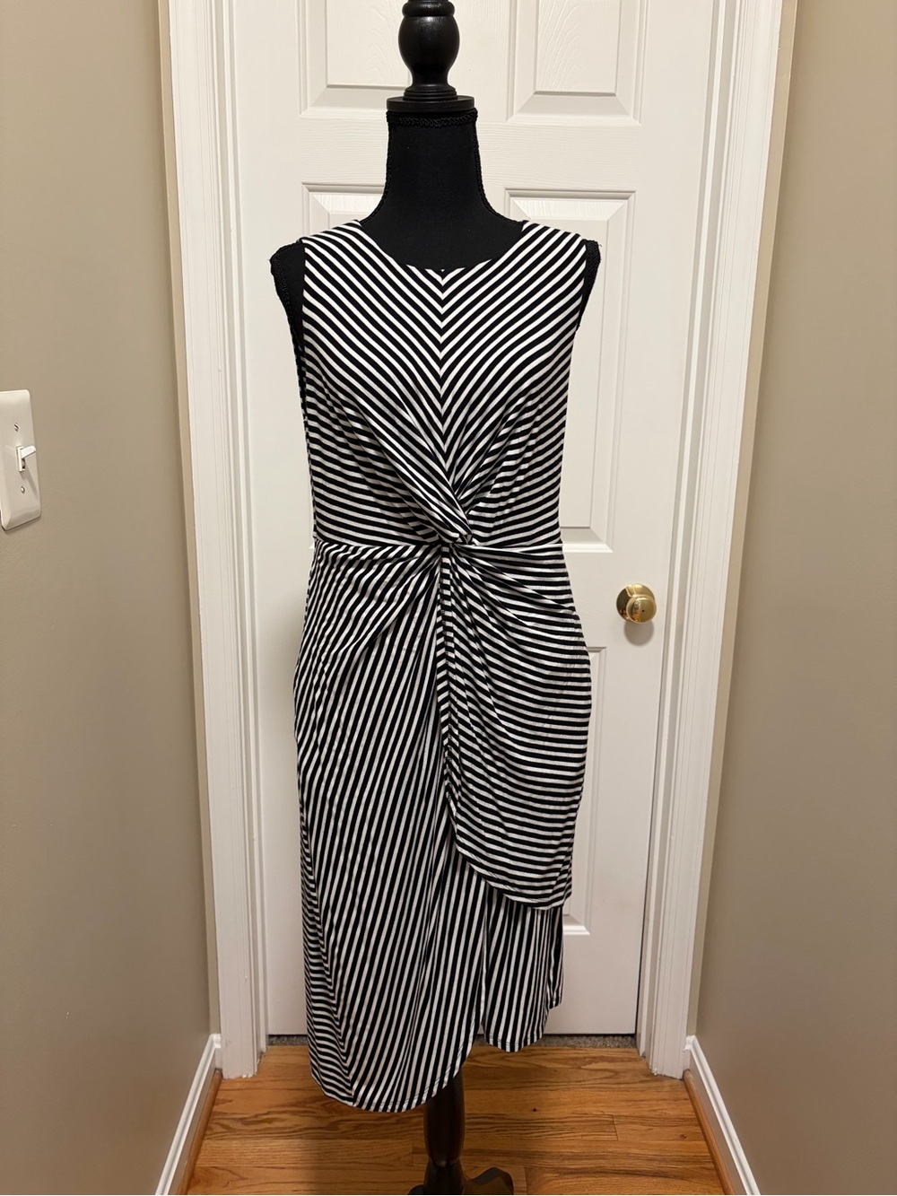 Soma Black & White Striped Twist-Front Midi Dress